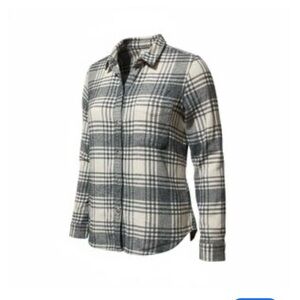 American Eagle Slim Fit Gray White Plaid Fleece Button-Up Shirt
